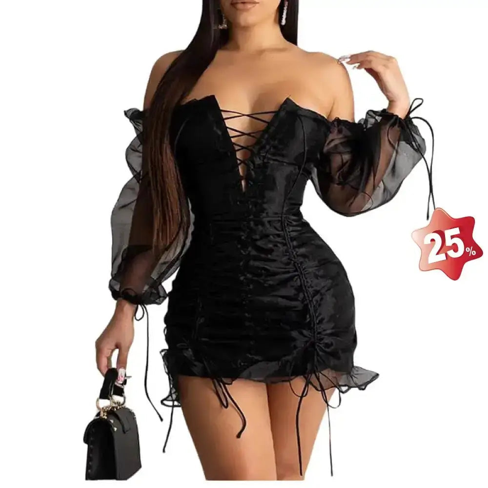 Vestido de fiesta negro sexy para mujer con encaje de malla - Magic Fajas Shop