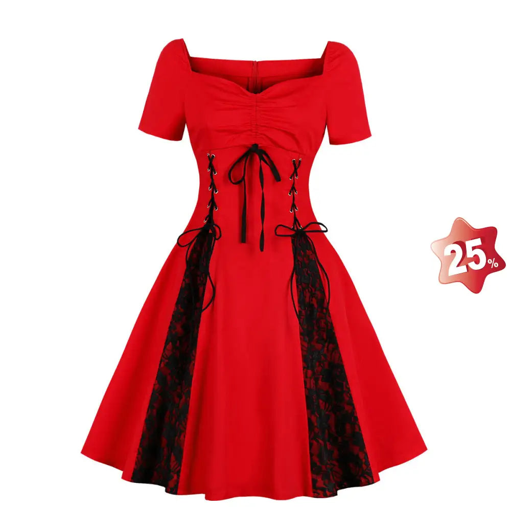 Vestido Vintage De Encaje Gótico Para Mujer Red / 2Xl Vestidos Navidad